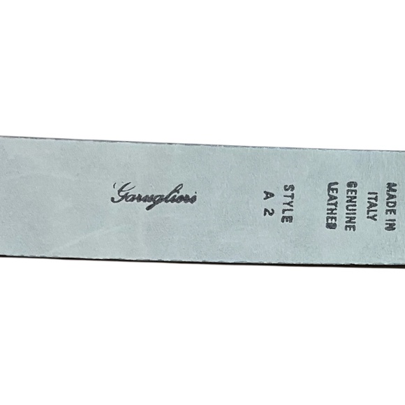 GARUGLIERI Genuine Leather Belt Grey w/ Floral Detail Silvertone Buckle Sz M - Picture 5 of 6